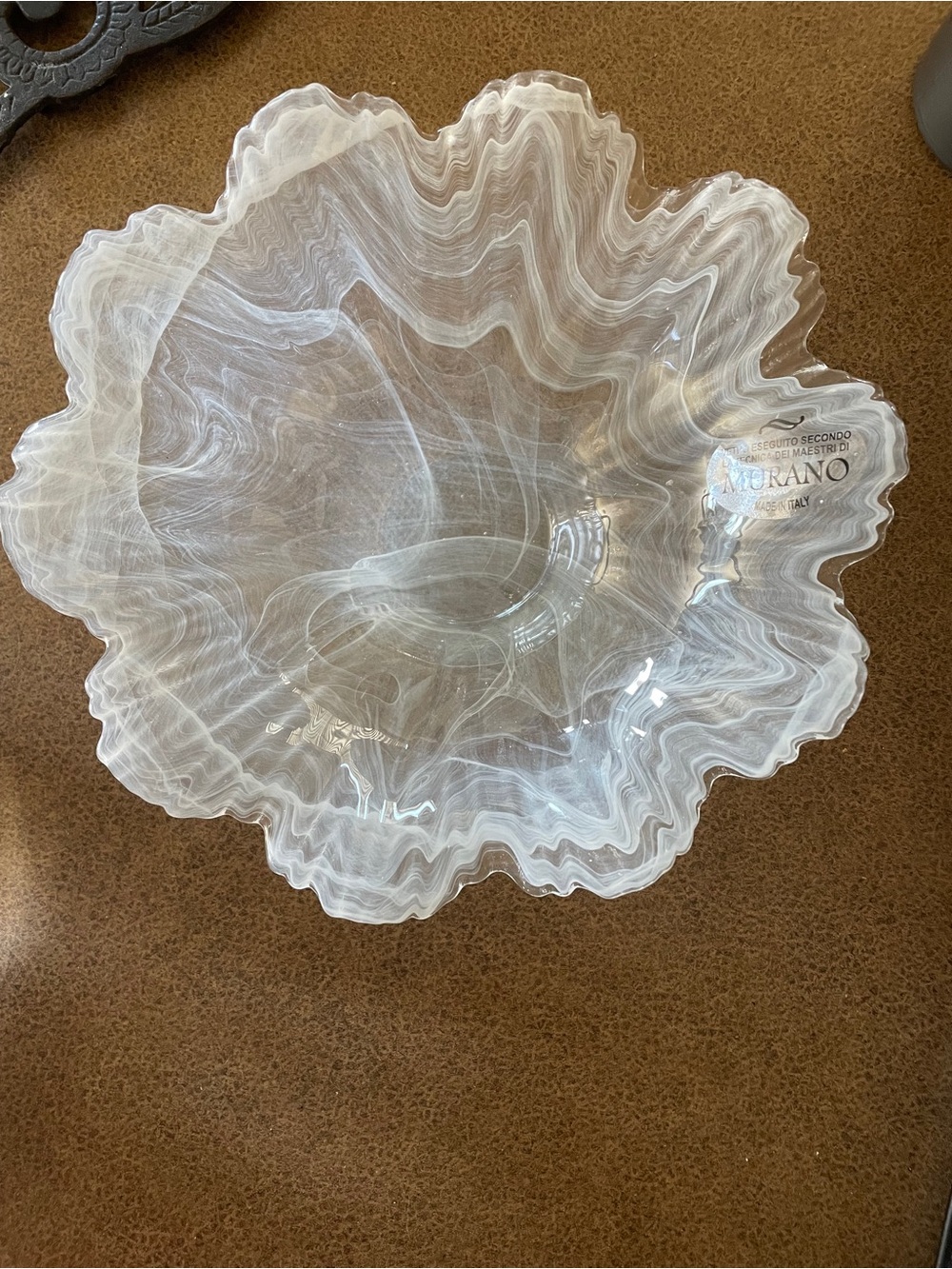 Murano White Swirl ruffled Glass Bowl